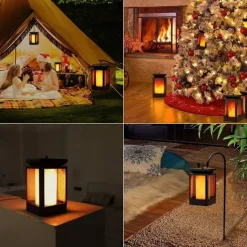 Solar Flame Lantern Outdoor Pathway Lights Garden Lights LED Waterproof Hanging Light 99LEDs Retro Garden Light 3 Modes Lighting Landscape Light for Courtyard Balcony Pathway Christmas/Halloween Decor