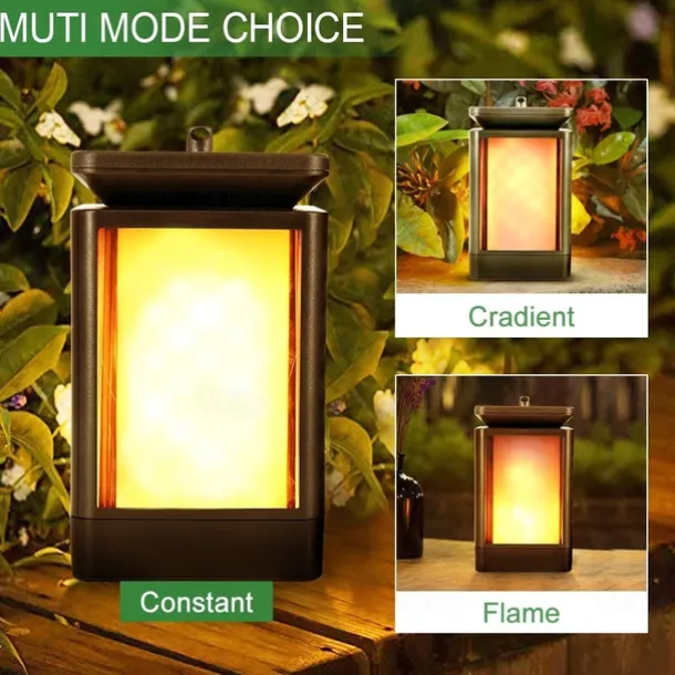 Solar Flame Lantern Outdoor Pathway Lights Garden Lights LED Waterproof Hanging Light 99LEDs Retro Garden Light 3 Modes Lighting Landscape Light for Courtyard Balcony Pathway Christmas/Halloween Decor