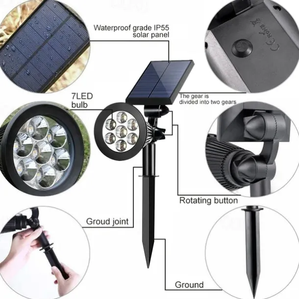 Solar Flood Lights Garden Spotlight Outdoor Waterproof 7LED Ground Plug Lawn Lamp LED Flood Light Courtyard Landscape Garden Decorative Lighting Garden Light