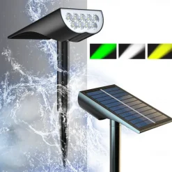 Solar Flood Lights Landscape Spotlights - IP65 Waterproof Outdoor Pathway Garden Light, Warm White & Green Auto On/Off Solar Lights for Driveway, Porch and Walkways
