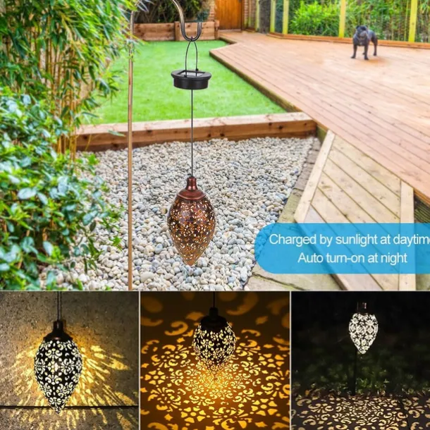 Solar Flood Lights Outdoor Hollow Wrought Iron Courtyard Garden Balcony Decorative Landscape Light Wall Hanging Light Waterproof