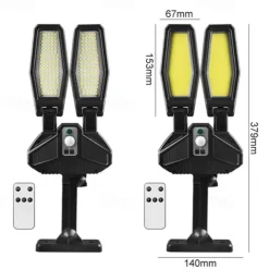 Solar Flood Lights Street Light, COB Solar Power 2 Heads Remote Control 270° Motion Sensor Street FloodLight Wall Lamp Waterproof for Outdoor Garden Security