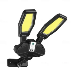 Solar Flood Lights Street Light, COB Solar Power 2 Heads Remote Control 270° Motion Sensor Street FloodLight Wall Lamp Waterproof for Outdoor Garden Security