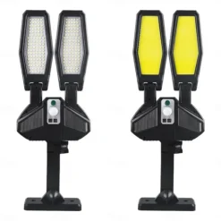 Solar Flood Lights Street Light, COB Solar Power 2 Heads Remote Control 270° Motion Sensor Street FloodLight Wall Lamp Waterproof for Outdoor Garden Security
