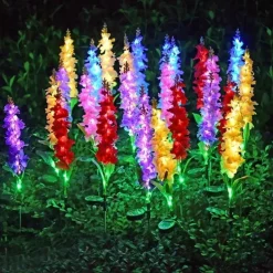 Solar Flowers Lights Outdoor Waterproof Violet Lights Flower Stake Waterproof Solar Flower Lights for Garden Corridor Yard Lawn Patio Pathway Balcony Pool Wedding Decorative
