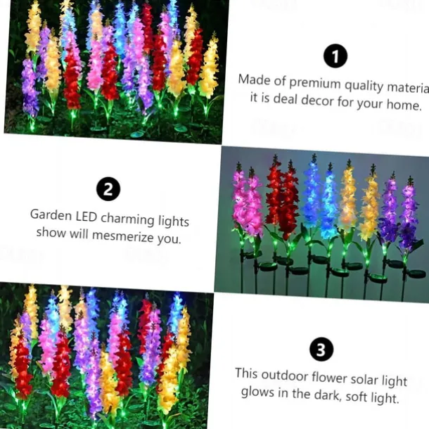 Solar Flowers Lights Outdoor Waterproof Violet Lights Flower Stake Waterproof Solar Flower Lights for Garden Corridor Yard Lawn Patio Pathway Balcony Pool Wedding Decorative