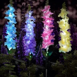 Solar Flowers Lights Outdoor Waterproof Violet Lights Flower Stake Waterproof Solar Flower Lights for Garden Corridor Yard Lawn Patio Pathway Balcony Pool Wedding Decorative