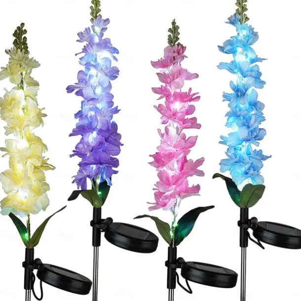 Solar Flowers Lights Outdoor Waterproof Violet Lights Flower Stake Waterproof Solar Flower Lights for Garden Corridor Yard Lawn Patio Pathway Balcony Pool Wedding Decorative