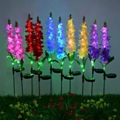 Solar Flowers Lights Outdoor Waterproof Violet Lights Flower Stake Waterproof Solar Flower Lights for Garden Corridor Yard Lawn Patio Pathway Balcony Pool Wedding Decorative