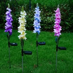 Solar Flowers Lights Outdoor Waterproof Violet Lights Flower Stake Waterproof Solar Flower Lights for Garden Corridor Yard Lawn Patio Pathway Balcony Pool Wedding Decorative
