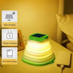 Solar Folding LED Light Portable Camping Light Soft Rubber Telescopic Lamp 3 Modes Waterproof Rechargeable Camping Tent Lantern