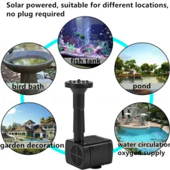 Solar Fountain Water Pump Solar Garden Pond Fountain Waterfall Outdoor Bird Bathing Water View Fountain Garden Decoration without Lighting