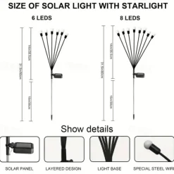 Solar Garden Light Waterproof Firefly Lights Outdoor Starburst Swaying Lights 2 Modes 6/8/10 Heads for Yard Patio Pathway Decoration