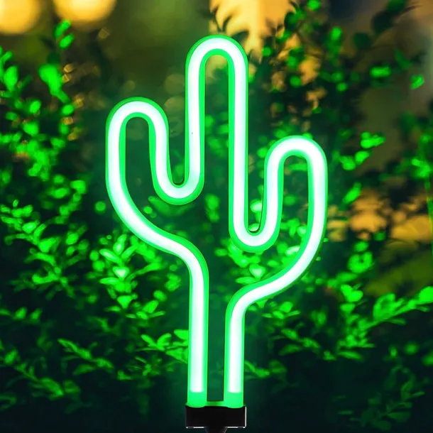 Solar Garden Lights Outdoor Lights Cactus/Flamingo Neon Lights Waterproof Outdoor Lights for Garden Patio Yard Pathway Decoration