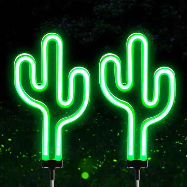Solar Garden Lights Outdoor Lights Cactus/Flamingo Neon Lights Waterproof Outdoor Lights for Garden Patio Yard Pathway Decoration
