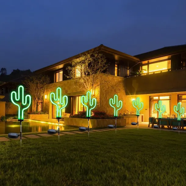 Solar Garden Lights Outdoor Lights Cactus/Flamingo Neon Lights Waterproof Outdoor Lights for Garden Patio Yard Pathway Decoration