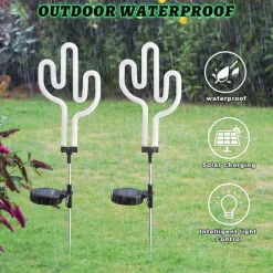 Solar Garden Lights Outdoor Lights Cactus/Flamingo Neon Lights Waterproof Outdoor Lights for Garden Patio Yard Pathway Decoration