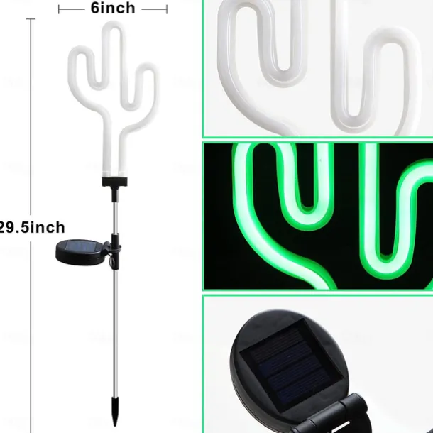 Solar Garden Lights Outdoor Lights Cactus/Flamingo Neon Lights Waterproof Outdoor Lights for Garden Patio Yard Pathway Decoration