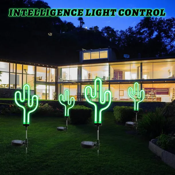 Solar Garden Lights Outdoor Lights Cactus/Flamingo Neon Lights Waterproof Outdoor Lights for Garden Patio Yard Pathway Decoration
