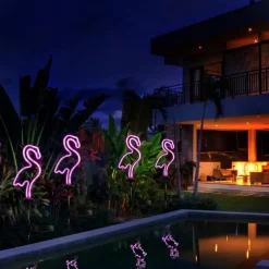 Solar Garden Lights Outdoor Lights Cactus/Flamingo Neon Lights Waterproof Outdoor Lights for Garden Patio Yard Pathway Decoration