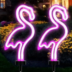 Solar Garden Lights Outdoor Lights Cactus/Flamingo Neon Lights Waterproof Outdoor Lights for Garden Patio Yard Pathway Decoration