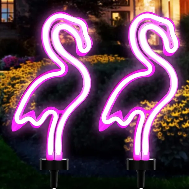 Solar Garden Lights Outdoor Lights Cactus/Flamingo Neon Lights Waterproof Outdoor Lights for Garden Patio Yard Pathway Decoration