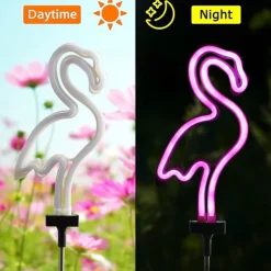 Solar Garden Lights Outdoor Lights Cactus/Flamingo Neon Lights Waterproof Outdoor Lights for Garden Patio Yard Pathway Decoration