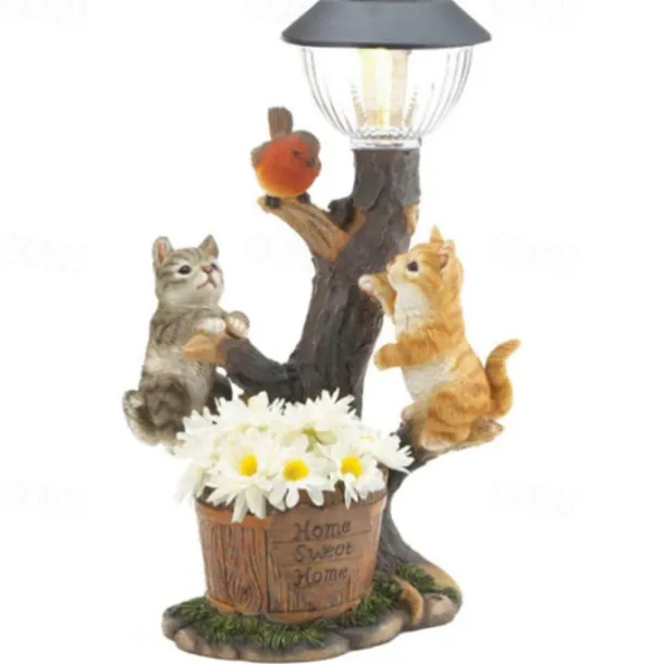 Solar Garden Ribbit Decor Ornaments Outdoor Solar Light Lawn Decorations Cute Animal Stake Patio Yard Statue Waterproof Gifts for Cat Lovers