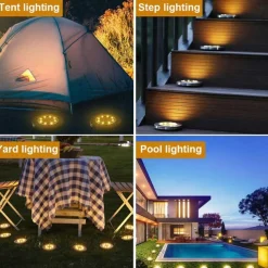 Solar Ground Lights 8LEDs Garden Lights Patio Disk Lights In-Ground Outdoor Landscape Lighting for Lawn Patio Pathway Yard Deck Walkway