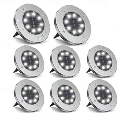 Solar Ground Lights 8LEDs Garden Lights Patio Disk Lights In-Ground Outdoor Landscape Lighting for Lawn Patio Pathway Yard Deck Walkway