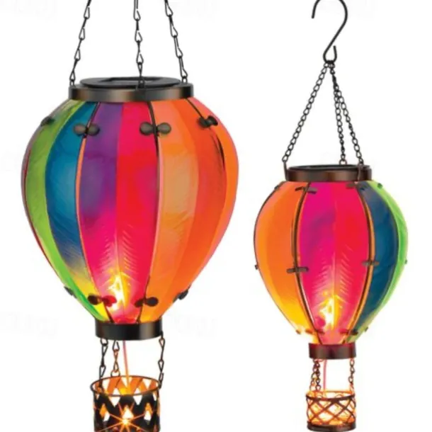 Solar Hot Air Balloon Lantern Christmas Outdoor Decoration Colorful Landscape for Holidays Party Weather-proof