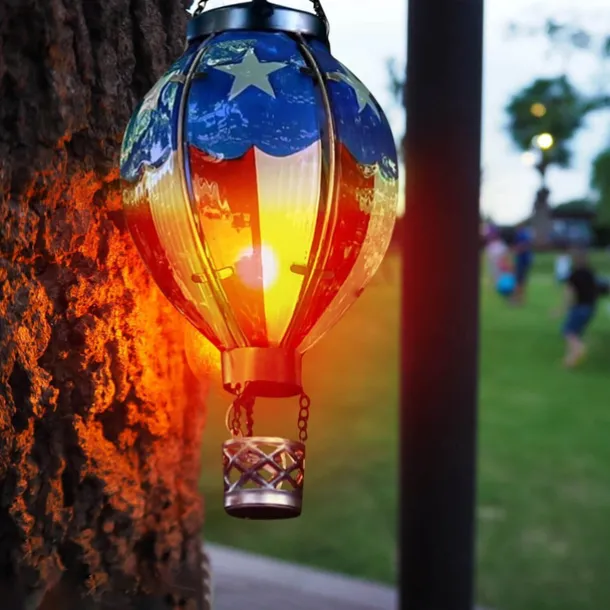 Solar Hot Air Balloon Lantern Christmas Outdoor Decoration Colorful Landscape for Holidays Party Weather-proof