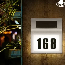 Solar House Number LED Address Sign Address Plaque Stainless Steel Door Number Light Outdoor Waterproof LED House Address Number Indicator Outdoor Garden Street Decoration Lighting Wall Light