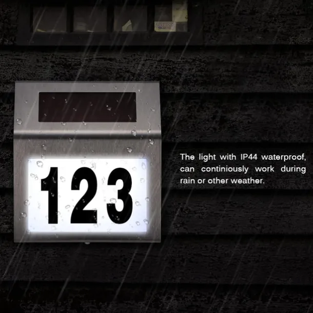 Solar House Number LED Address Sign Address Plaque Stainless Steel Door Number Light Outdoor Waterproof LED House Address Number Indicator Outdoor Garden Street Decoration Lighting Wall Light