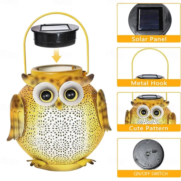 Solar Iron Art Cartoon Owl Lantern Courtyard Ground Insertion Lawn Light Garden Animal Landscape Decoration LED Light