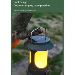 Solar LED Camping Lantern, LED Retro Rechargeable Hangable Outdoor Tent Light for Outdoor Camping