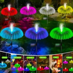 Solar LED Jellyfish Lights Reed Mushroom Lamp Outdoor Garden Decor Lawn Light 7 Color Change Waterproof Patio Yard Pathway Decor Solar Flowers Lamp