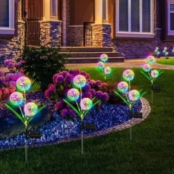 Solar Outdoor Lights Decorative 36LEDs Solar Garden Lights With 2 Lighting Modes 3-in-1 Solar Dandelion Flowers IP65 Waterproof Solar Powered Outdoor Lights For Garden Yard