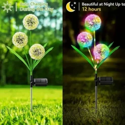Solar Outdoor Lights Decorative 36LEDs Solar Garden Lights With 2 Lighting Modes 3-in-1 Solar Dandelion Flowers IP65 Waterproof Solar Powered Outdoor Lights For Garden Yard