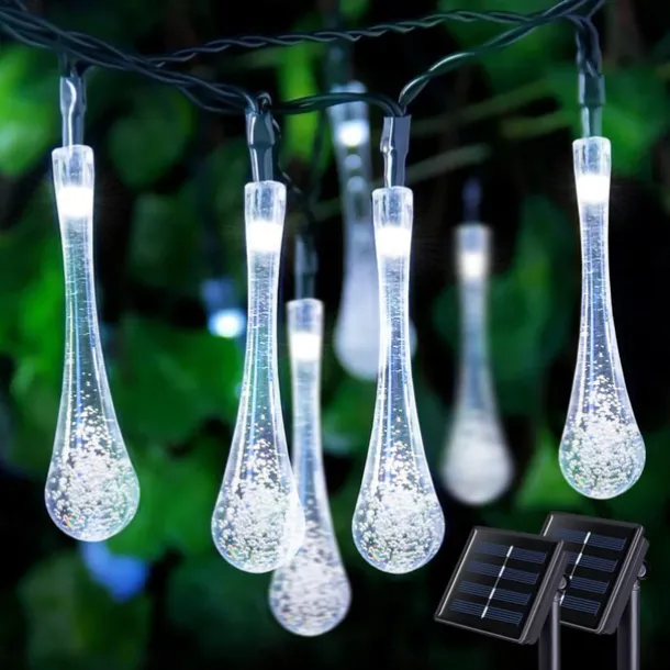 Solar Outdoor String Lights, Total 10M-100Leds Teardrop Water Drop Lights, Solar Christmas Lights Outdoor Waterproof for Garden Patio Yard Tree Party Christmas Decor