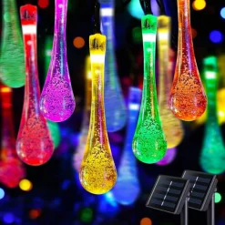 Solar Outdoor String Lights, Total 10M-100Leds Teardrop Water Drop Lights, Solar Christmas Lights Outdoor Waterproof for Garden Patio Yard Tree Party Christmas Decor