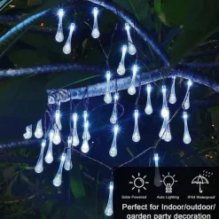 Solar Outdoor String Lights, Total 10M-100Leds Teardrop Water Drop Lights, Solar Christmas Lights Outdoor Waterproof for Garden Patio Yard Tree Party Christmas Decor