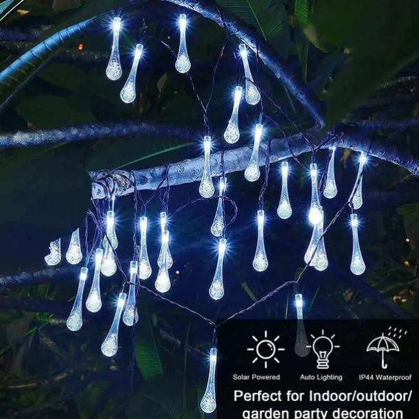 Solar Outdoor String Lights, Total 10M-100Leds Teardrop Water Drop Lights, Solar Christmas Lights Outdoor Waterproof for Garden Patio Yard Tree Party Christmas Decor