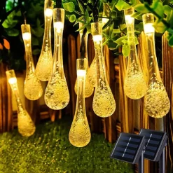 Solar Outdoor String Lights, Total 10M-100Leds Teardrop Water Drop Lights, Solar Christmas Lights Outdoor Waterproof for Garden Patio Yard Tree Party Christmas Decor