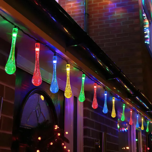 Solar Outdoor String Lights, Total 10M-100Leds Teardrop Water Drop Lights, Solar Christmas Lights Outdoor Waterproof for Garden Patio Yard Tree Party Christmas Decor