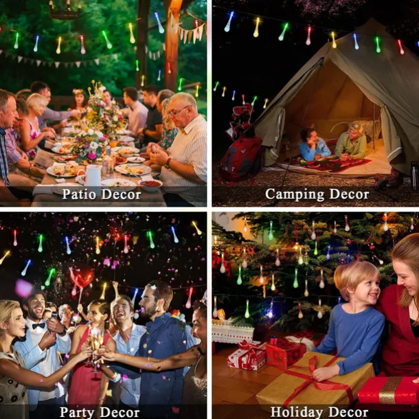 Solar Outdoor String Lights, Total 10M-100Leds Teardrop Water Drop Lights, Solar Christmas Lights Outdoor Waterproof for Garden Patio Yard Tree Party Christmas Decor
