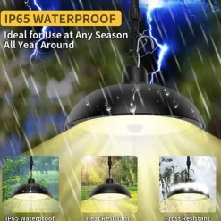 Solar Pendant Lights Outdoor Indoor String Lights Dimmable IP65 Waterproof Dual Head Solar Shed Light with 3M Cord and Remote Controller