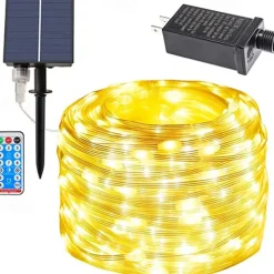Solar Power String Light 20M 30M 50M with Remote Control Thanksgiving Christmas Outdoor Party Garden Decoration Fairy Lights Plug-in Dual Purpose Gypsophila Copper Wire Lights Set 24V