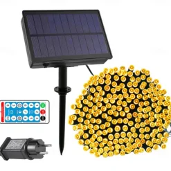 Solar Power String Light 50M-400LEDs 100M-800LEDs with Remote Control 8 Mode Flashing Timing Set Plug-in Dual Purpose Thanksgiving Christmas Outdoor Party Garden Decoration Fairy Lights Gypsophila 24V