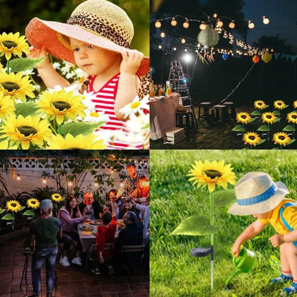 Solar Powered Sunflower Lights, Solar Garden Lights, Outdoor Decorative LED Garden Flower Stakes for Pathway & Lawn Decor